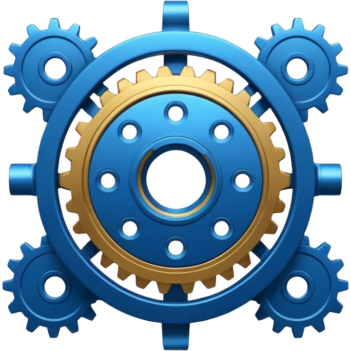 gear with circuit-style connected nodes, representing global system configuration and connectivity. emoji