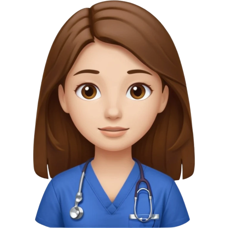 Girl with long brown hair in scrubs doing a facial  emoji