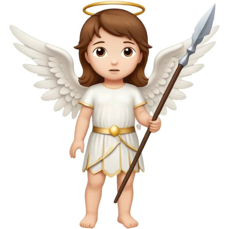 Toddler angel with brown hair and a spear emoji