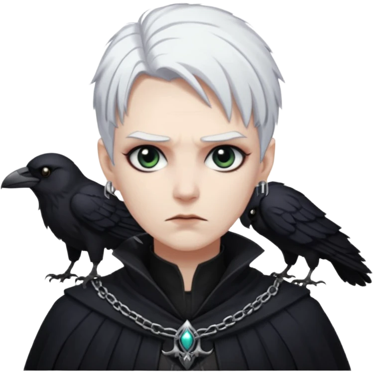 necromancer with black raven outfit wihte hair emoji