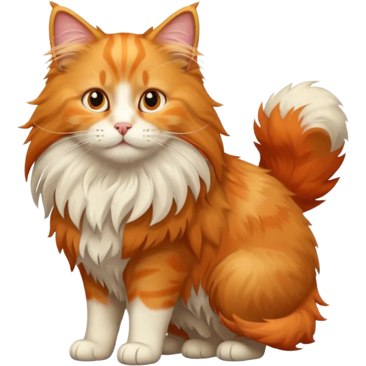 orange Norwegian forest cat, full body, fluffy fur, expressive face emoji