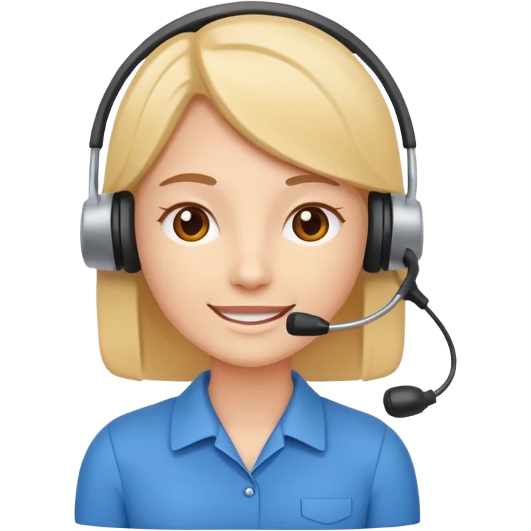 Modern flat emoji of a call center employee, friendly expression, minimalist design, bright colors, white or transparent background. emoji