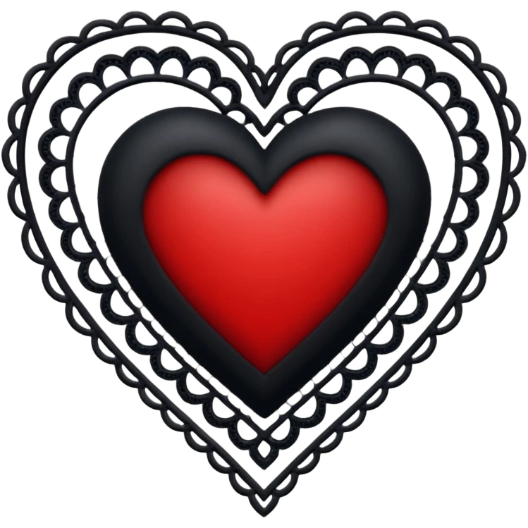 black heart with red center and white lace emoji