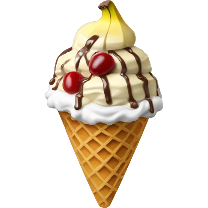 banana split sundae ice cream in waffle cone bowl emoji