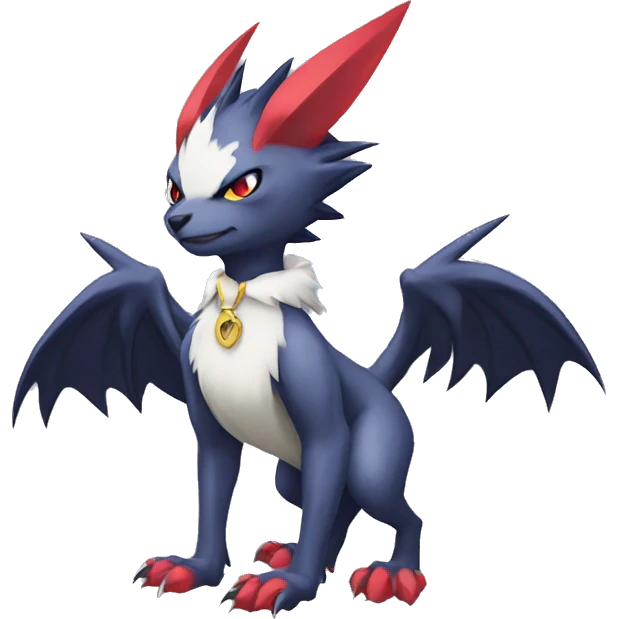 Cool Edgy Nargacuga-Absol-Sneasel with a collar on, full body emoji