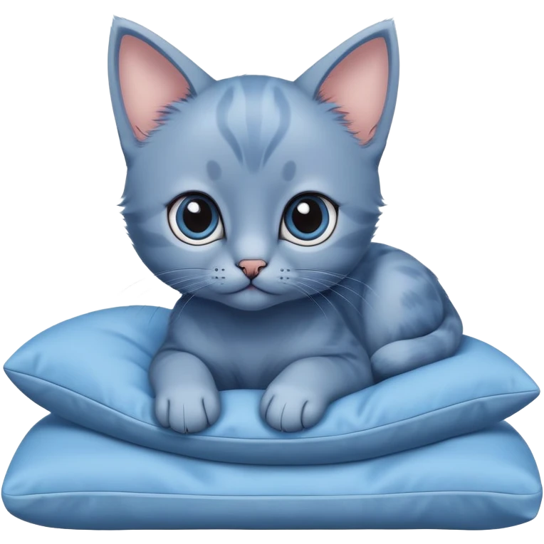 A cute blue kitten with large eyes and paws, showing only the front paws and face in close-up, resting on a cushion. The kitten is looking forward. Minimalist design with no detailed features emoji