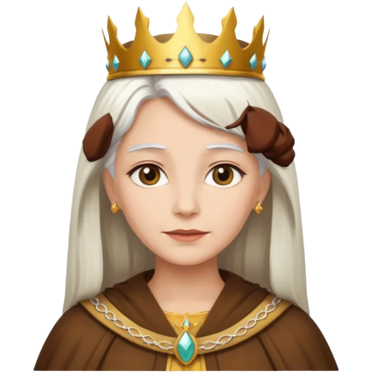 Queen with straight white hair – golden crown, brown robe emoji