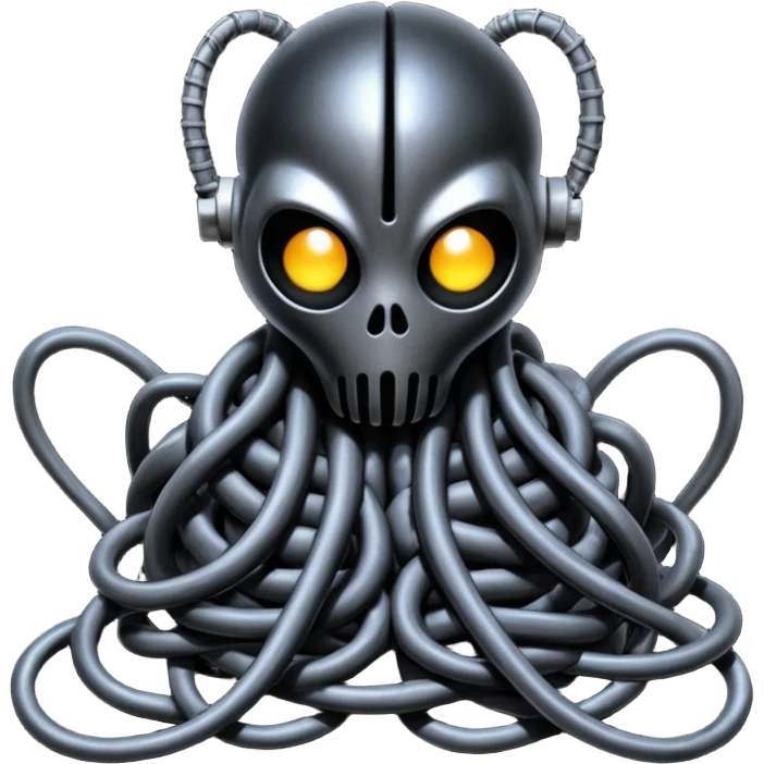 tangled black cables creating a creature covered in black rags and bondage, Giger style emoji
