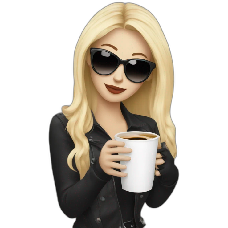 blonde woman with black and white cat drinking coffe with sunglasses emoji
