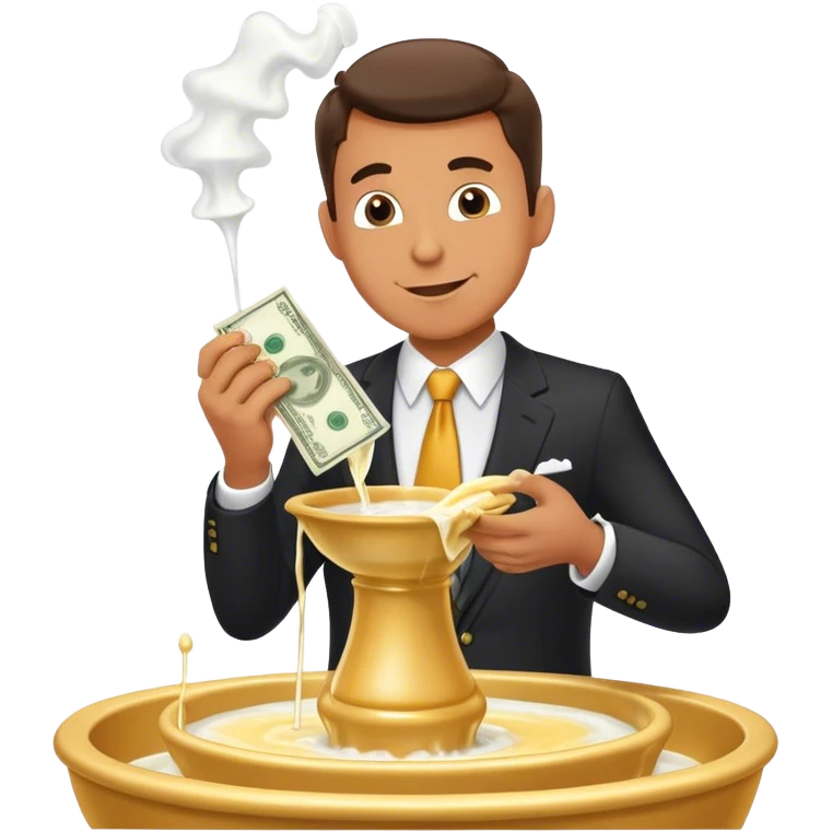 Man in suit with money bag eating Fondue fountain emoji
