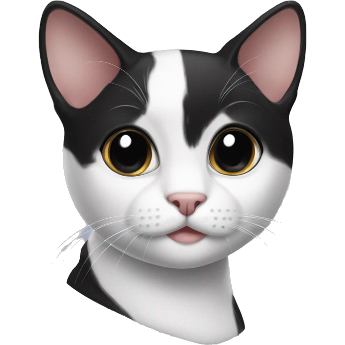 black and white tuxedo girl cat with bald eyebrows emoji
