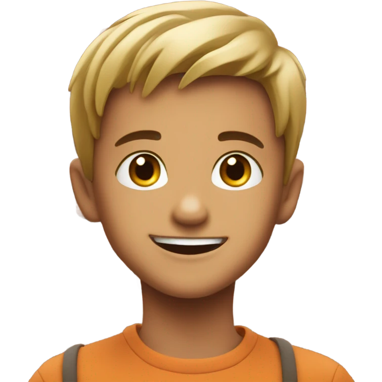 smiling boy against brick wall emoji