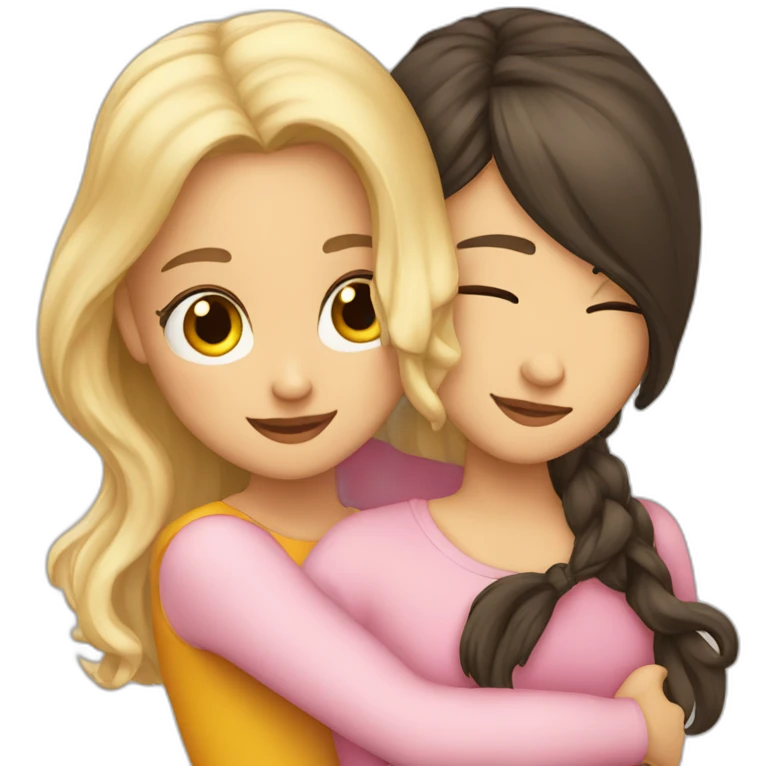 Blondy Niece and brunette aunt hugging emoji
