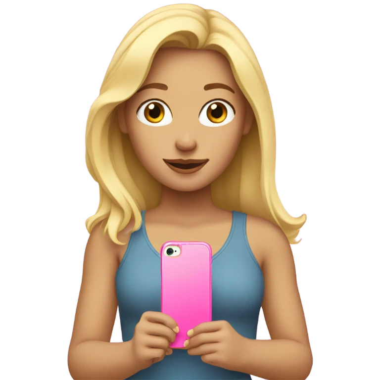 Blonde girl with iPhone 15 pink emoji
