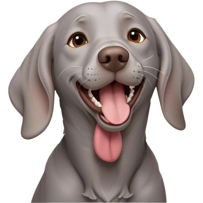 cinematic-cute-yawning-weimaraner-portrait-emoji,-head-tilted-slightly-with-a-dramatic,-wide-open-yawn,-revealing-a-sleek grey fur-with-a-subtle-shimmer,-floppy-ears-slightly-drooping,-round-brown-eyes-barely-open-in-drowsy emoji