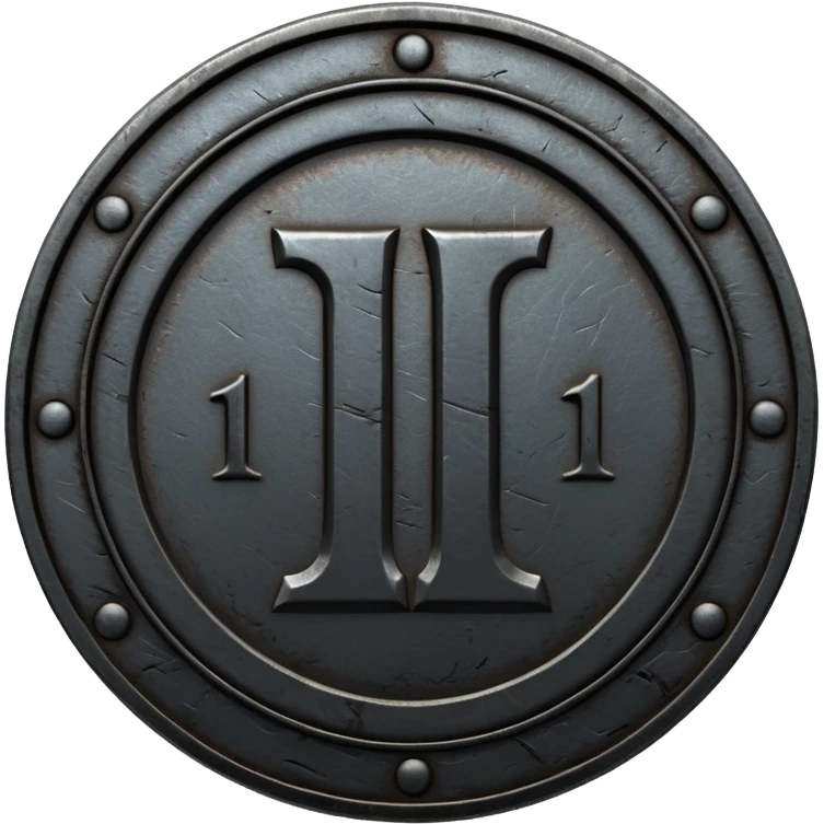 Minimal emoji, gothic metal coin made of black steel, engraved number 1 at the center, ancient industrial aesthetic, worn metal texture, no glow, no neon, flat emoji design, centered, transparent background emoji
