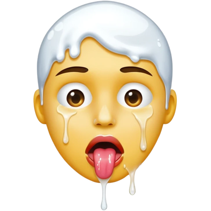 White liquid on a face dripping from tongue emoji