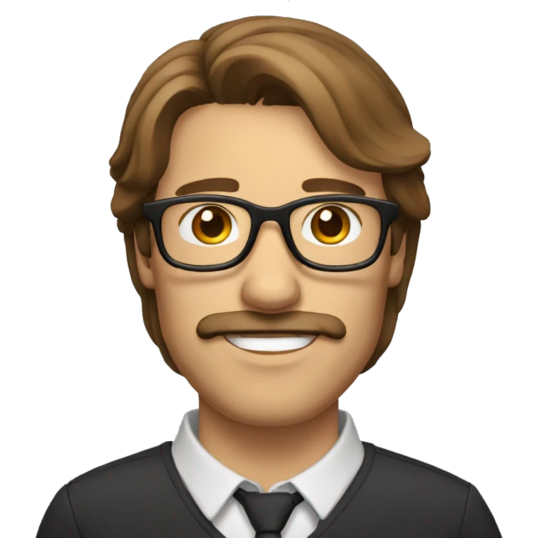 Man with brown hair, brown mustache, beard and glasses emoji