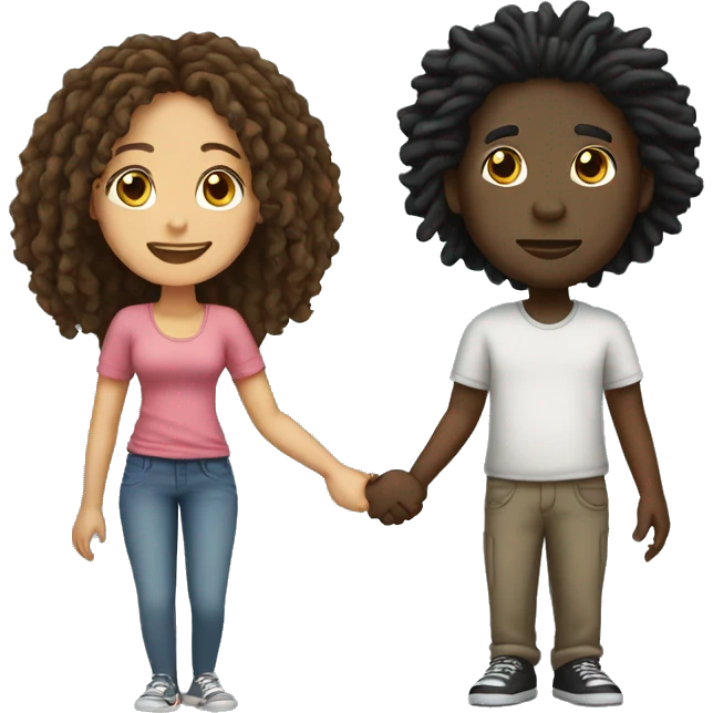 Black guy with dreads and girl with curly hair holding hands emoji