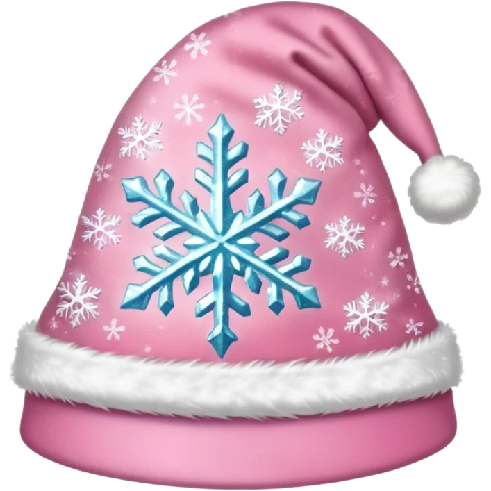 Light pink Santa hat with sparkly snowflakes emoji
