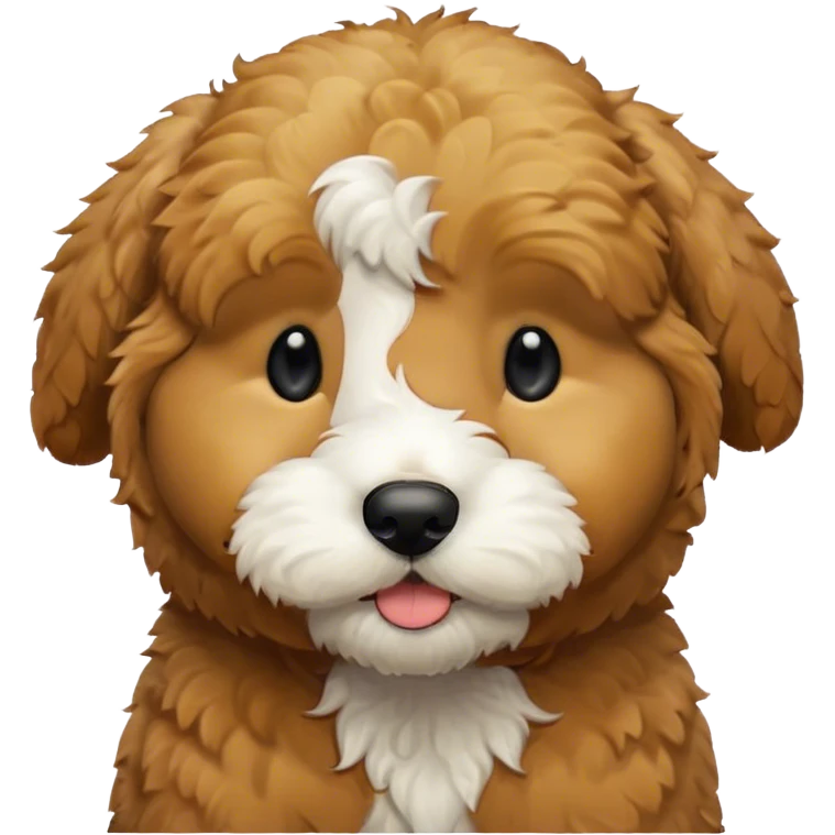 Black golden doodle puppy with white patch on chin emoji