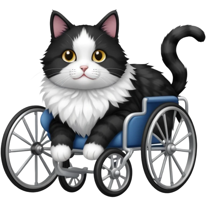 Black and white cat in wheelchair  emoji