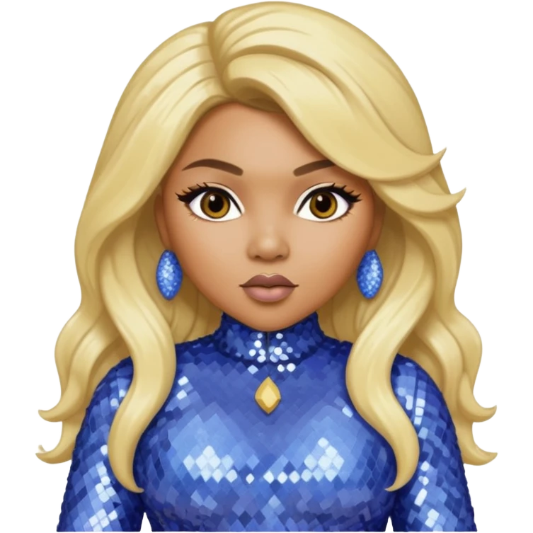Lil Kim with blonde hair, periwinkle sequin outfit emoji