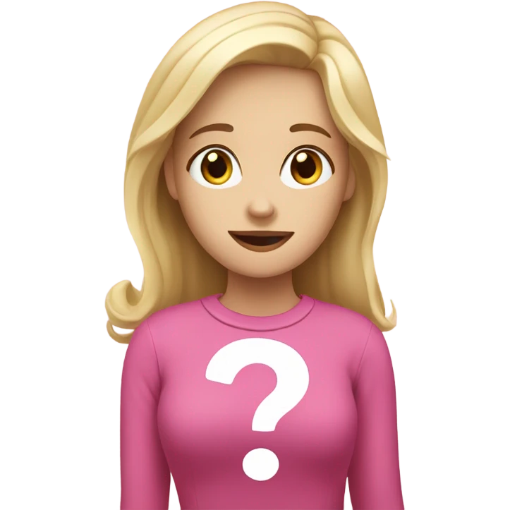 A white blonde girl with pink question mark behind her  emoji
