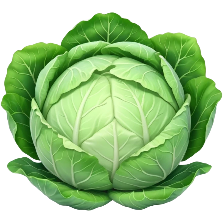whole cabbage, spherical, smooth tightly packed pale green to white leaves, gentle veining, slight gloss, soft lighting, emoji scale emoji