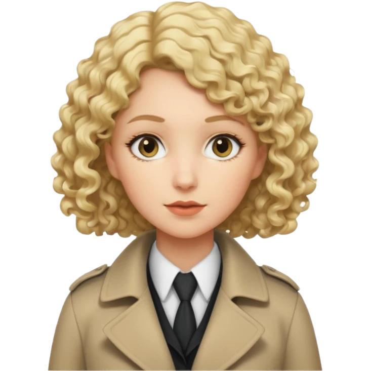detective woman in long coat, blond short curly hair, white skin emoji