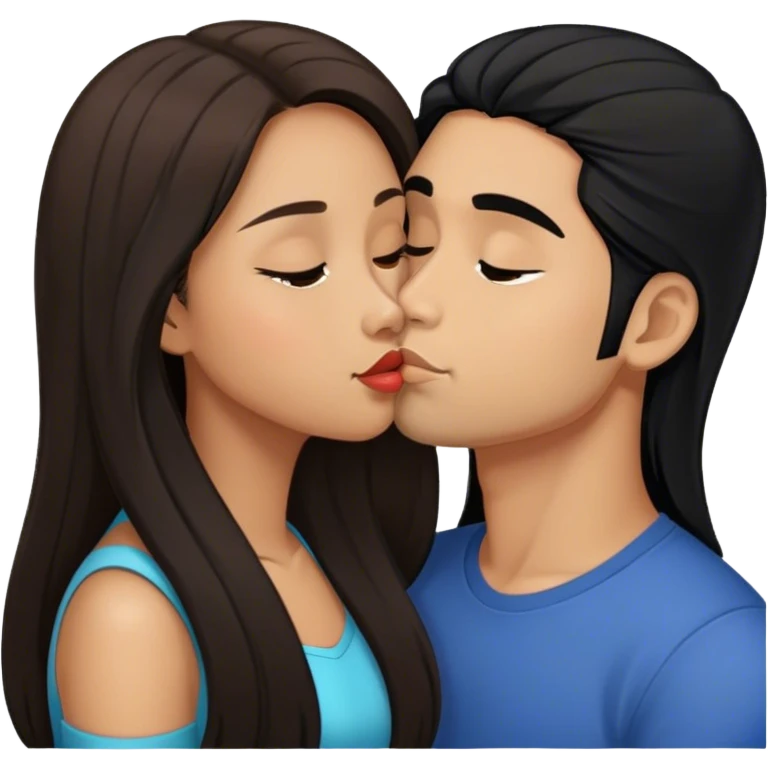 Light brown latino with long black hair kissing brown hair Filipina emoji