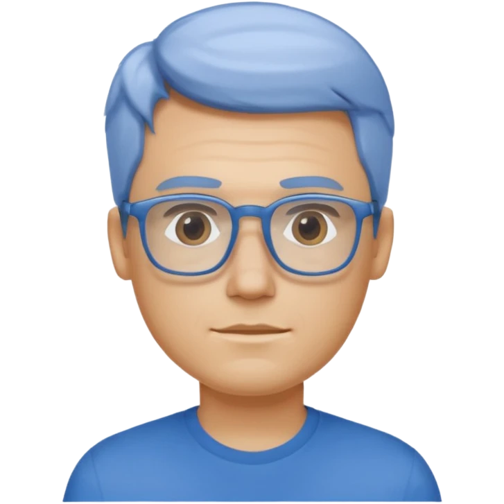 portrait of US man, wearing a blue shirt, square glasses, blonde hair emoji