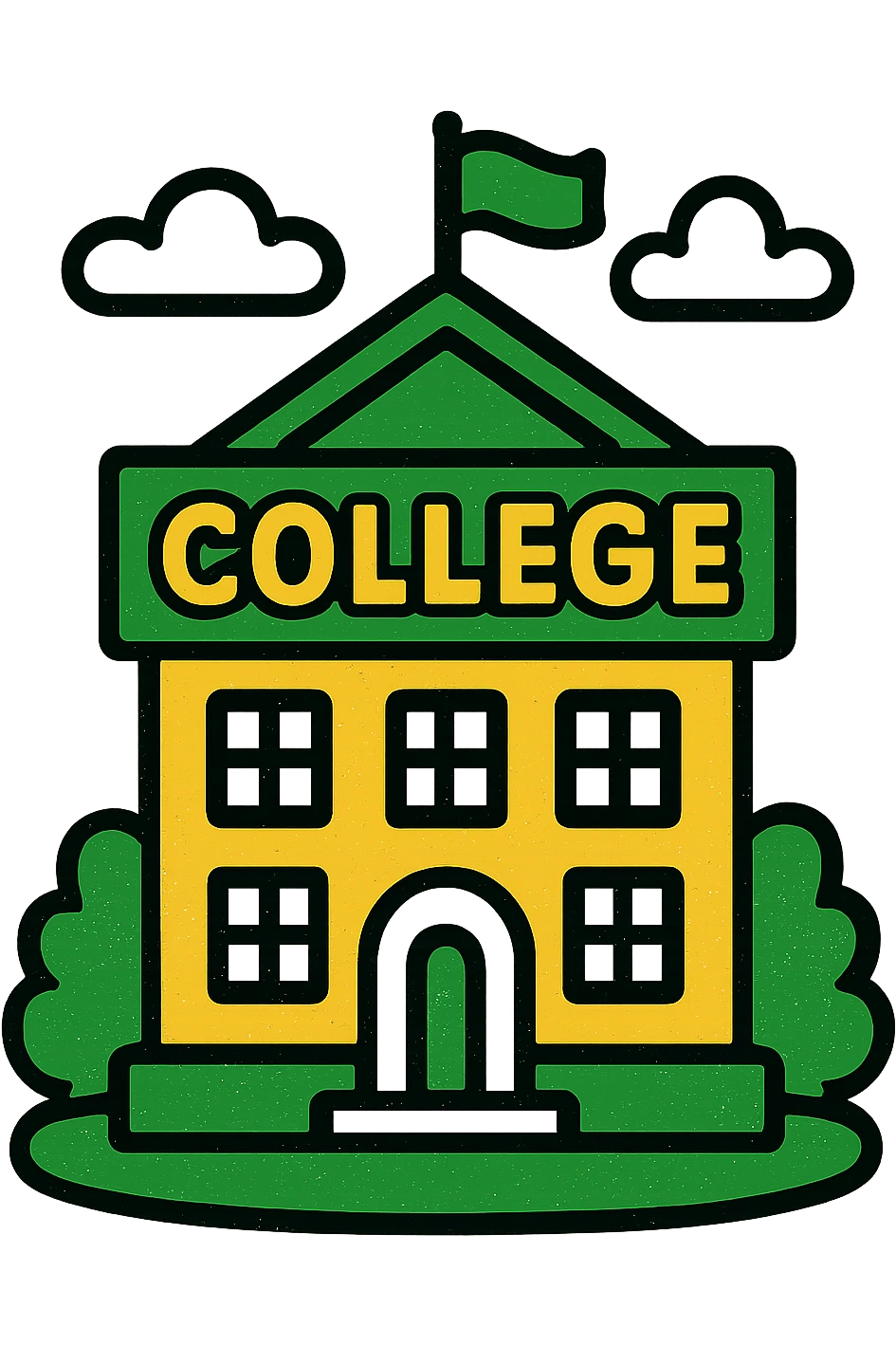 college building, minimalistic, green gold and white color scheme, clean lines emoji