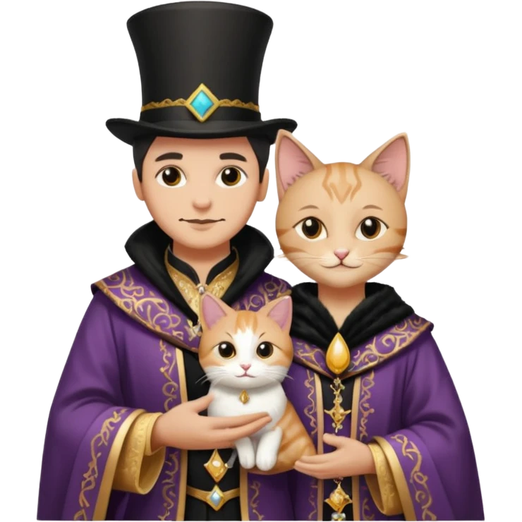 magician couple and their pet cat emoji
