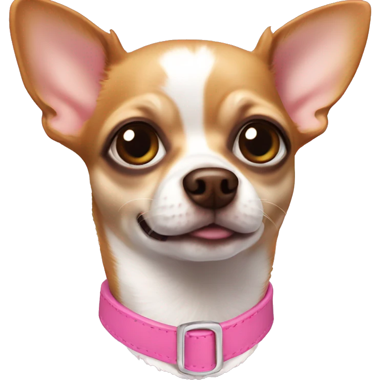 Brown and white chihuahua wearing a pink collar  emoji