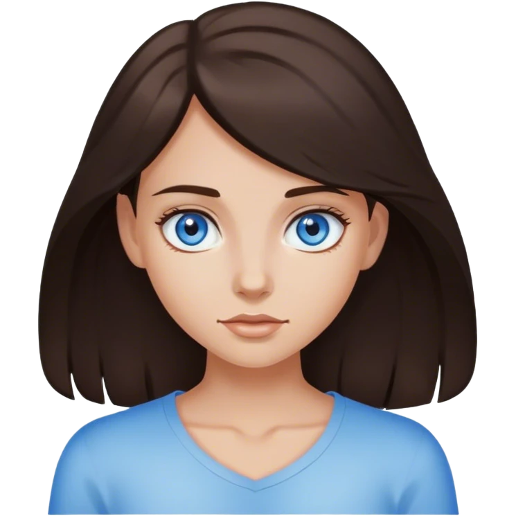 Dark brown haired slightly pale but tanned girl with blue eyes emoji