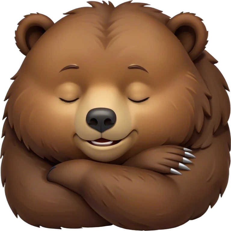 Meme-Worthy Cute Sleeping Grizzly Bear Portrait Emoji, Head resting peacefully with a contented smile, showcasing a massive, robust build and a luxuriously soft deep brown fur, eyes shut in a serene, restful nap, Simplified yet hilariously adorable features, highly detailed, glowing with a soft, drowsy light, high shine, relaxed and utterly lovable, stylized with an air of playful laziness, bright and heartwarming, soft glowing outline, capturing the essence of a comically sleepy grizzly, so meme-worthy it feels like it could instantly become the next viral sensation of adorable slumber! emoji