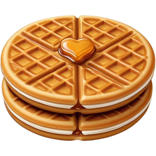 Cinematic Realistic Stroopwafel Dessert Emoji, depicted as a delicate caramel-filled waffle cookie rendered with crisp textures and warm, inviting lighting. emoji