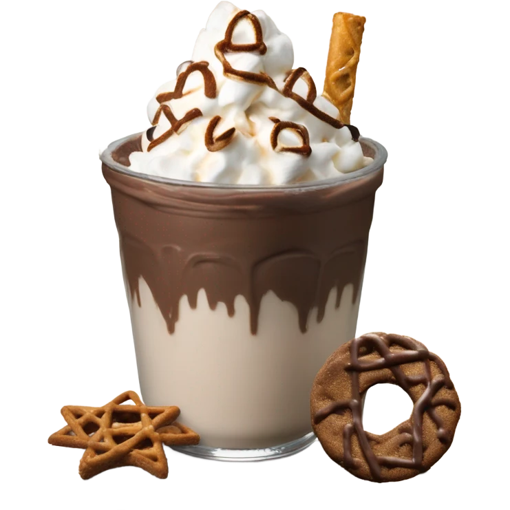 andes mint chocolate chip milkshake topped with a toasted marshmallow, chocolate covered pretzel, chocolate s’more, and a s’mores cookie emoji