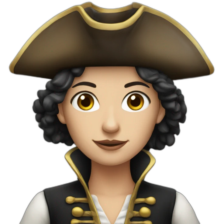 Pirate leader woman with black hair, white skin, and hazel eyes emoji
