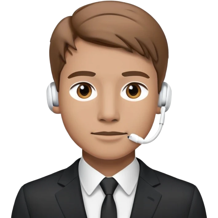 Man with light brown hair in a suit with AirPods in emoji