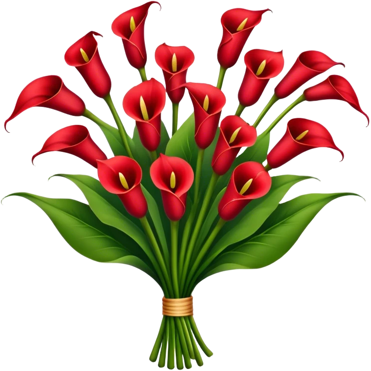 big bouquet Red Calla Lily, luxuriant, stem, leaf emoji