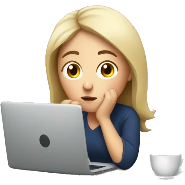 tired french girl with laptop drinking a lot of coffee emoji