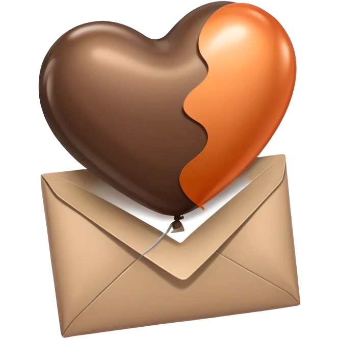 dark brown love letter in drak beige and dark orange metallic heart-shaped balloons emoji