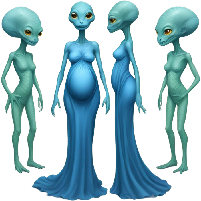 Pregnant Reptilian alien woman, full body in blue dress emoji
