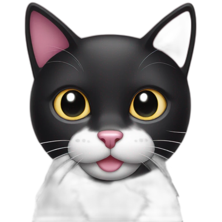 Black cat with white and pink nose and white spots around the mouth emoji