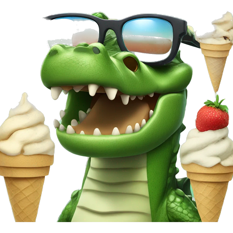 Crocodile wearing sunglasses and eating ice cream  emoji