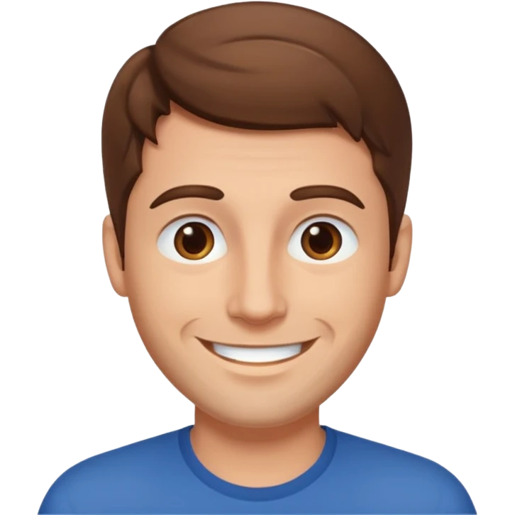 brown-haired man emoji, no beard, no mustache, smiling face emoji