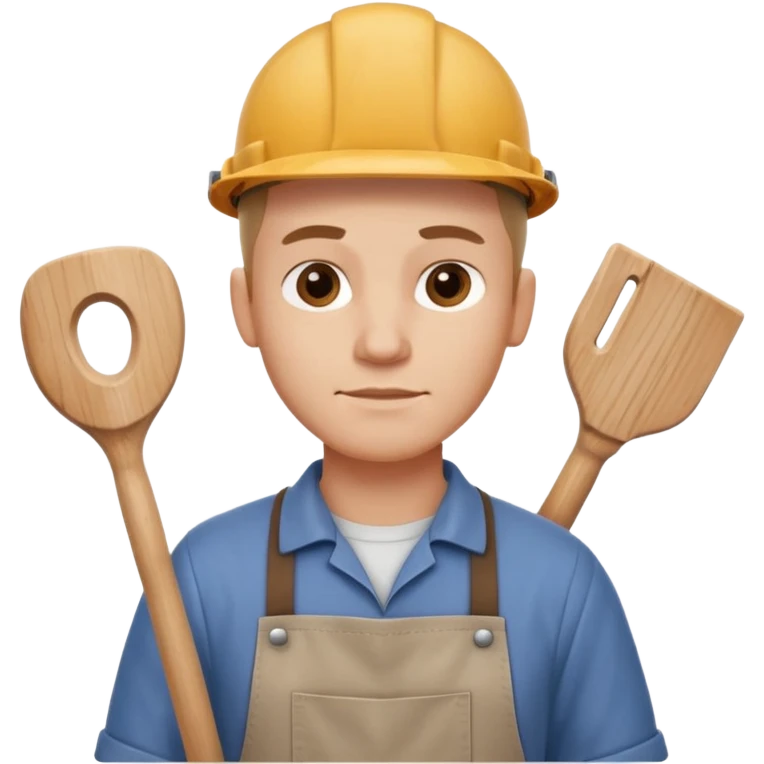 carpenter portrait, head and shoulders only, wearing work apron, wooden tools visible, focused friendly expression, workshop vibe, 3D cartoon, mobile game icon style, clean background, no text, no watermark
 emoji