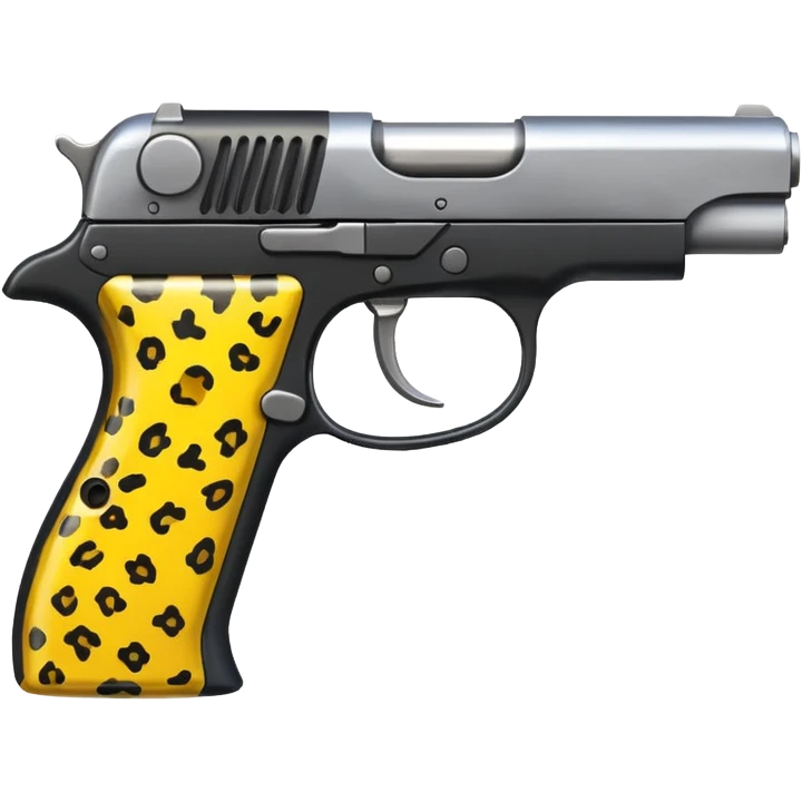 stylized pistol with yellow and black leopard print emoji